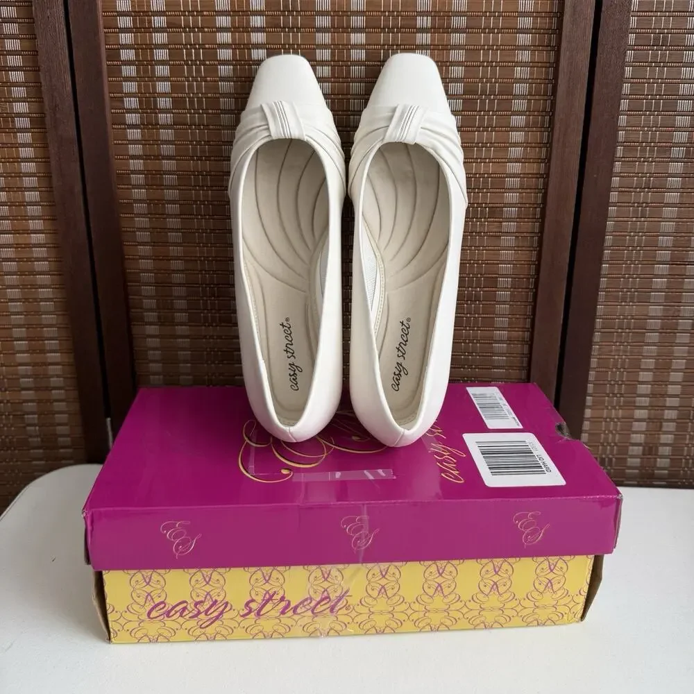 Easy Street Women's Waive Pumps White Dress Shoes Size 10 W (Wide)